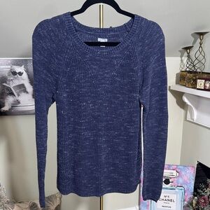 EUC Women's Blue Heather Sweater by Aerie with Woven Design Comfortable Size S